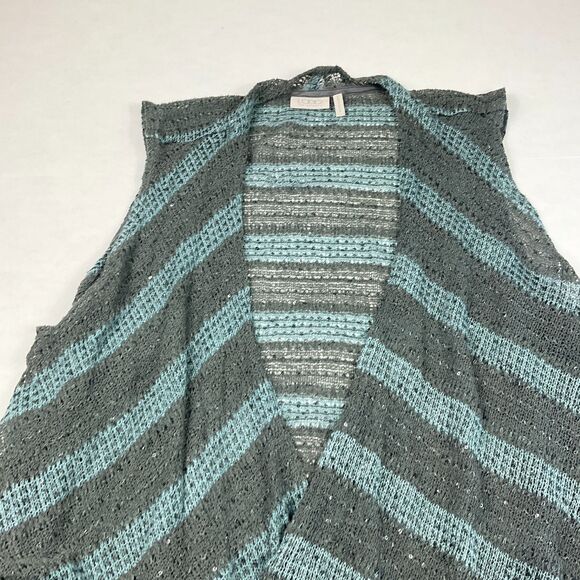 LOGO Lori Goldstein Sequin Cardigan Vest XL Drape Open Front Sparkle Boho Lounge - Picture 3 of 12
